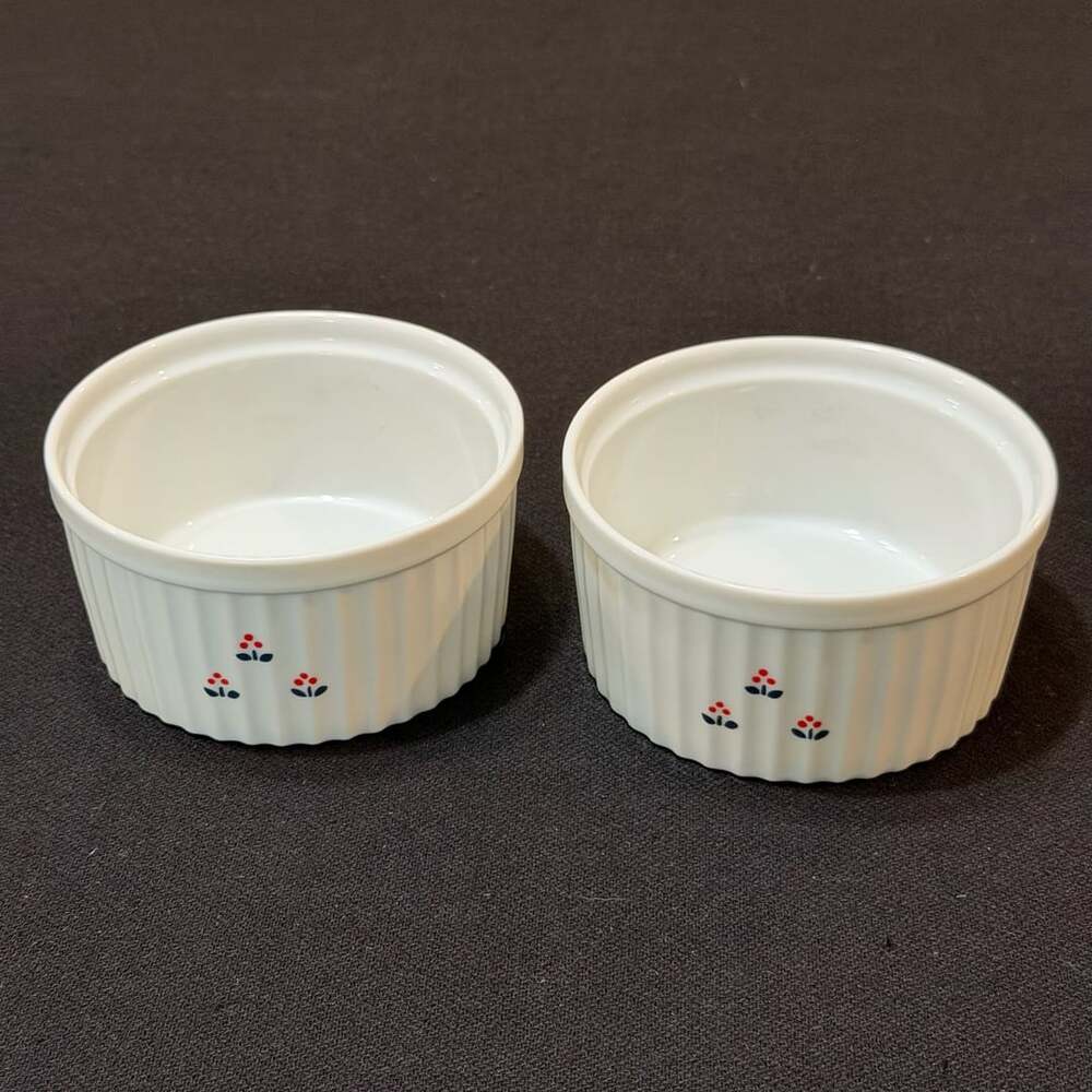 Copco Country Fine Porcelain Ramekins Set Of 2 White with Flowers 4” Diameter